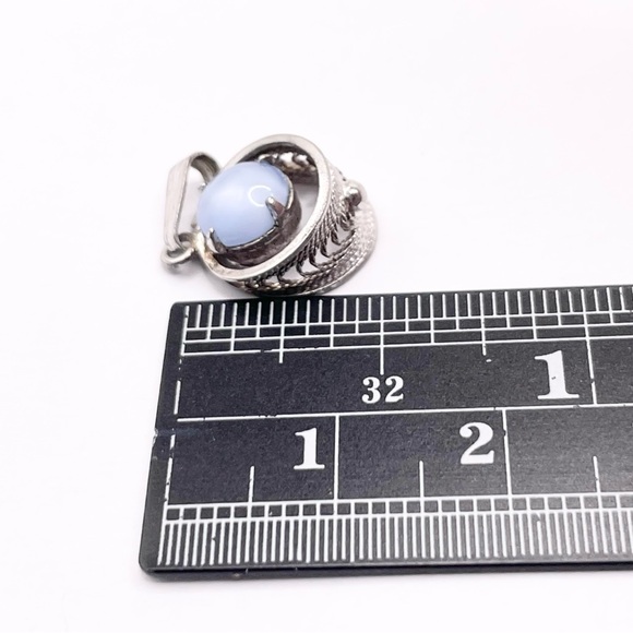 Vintage 1950’s Blue Cats Eye 925 Sterling Silver Pendant - Picture 6 of 8